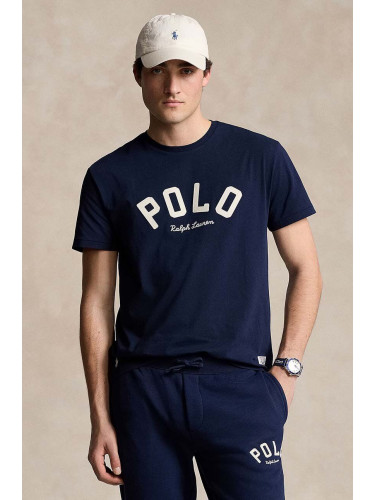 Памучна тениска Polo Ralph Lauren в тъмносиньо с апликация 710952043