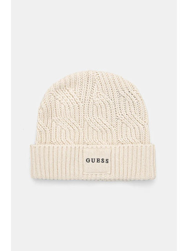 Шапка с вълна Guess CABLE BEANIE в бежово от плътен трикотаж M4BZ10.Z3HD1