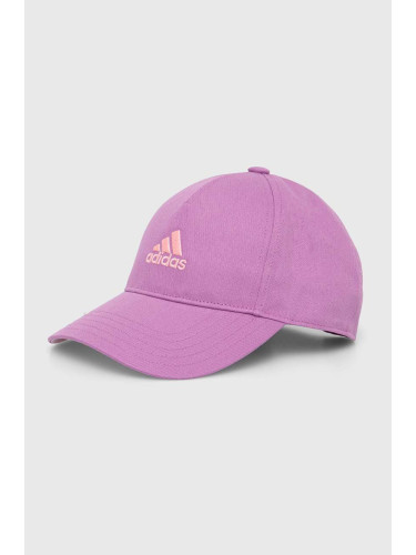 Детска памучна шапка с козирка adidas Performance LK CAP в розово с принт IT4647