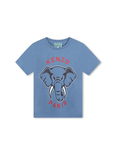 Детска памучна тениска Kenzo Kids в синьо с принт K60748