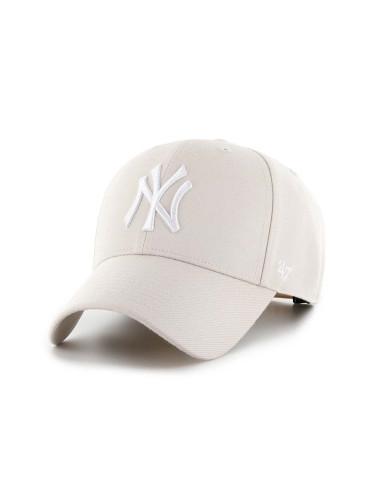 Шапка с козирка 47 brand MLB New York Yankees в бежово с апликация B-MVPSP17WBP-BNI