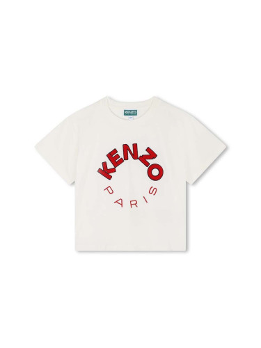 Детска памучна тениска Kenzo Kids в бежово с принт K60756