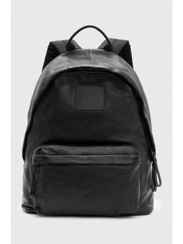 Кожена раница AllSaints CARABINER BACKPACK в черно голям размер с изчистен дизайн M164XB