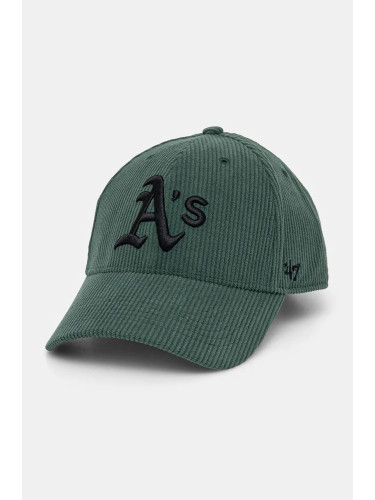 Джинсова шапка с козирка 47 brand MLB Oakland Athletics в зелено с апликация B-THCKM18EWS-DG