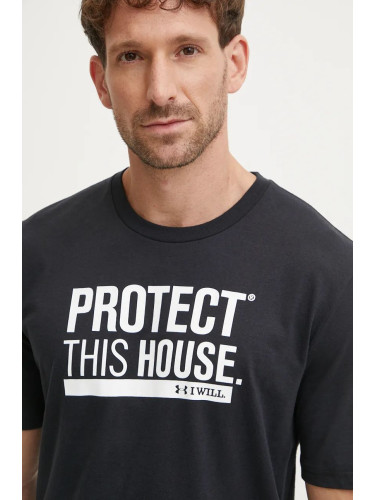 Тениска за трениране Under Armour Protect This House в черно с принт 1379022