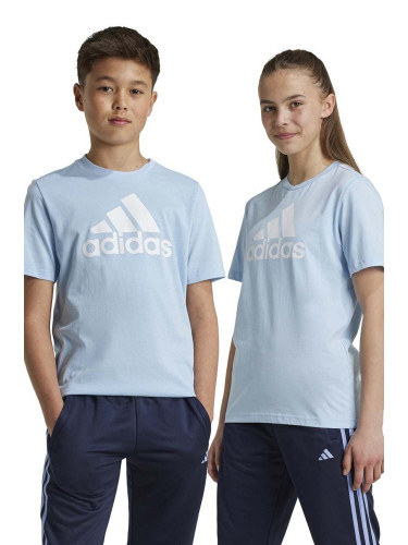 Детска памучна тениска adidas U BL TEE в синьо с принт IX9570