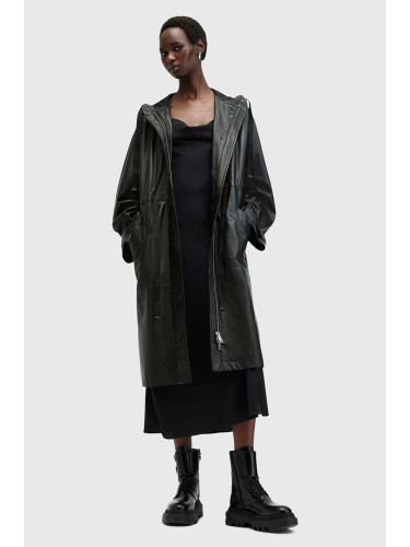 Кожено палто AllSaints KELSEA LEA COAT в черно преходен модел W028LB