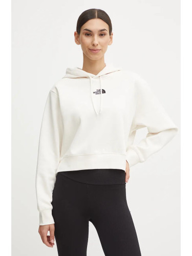 Суичър The North Face Essential Crop Hoodie в бежово с качулка с изчистен дизайн NF0A89EXQLI1