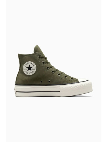 Велурени кецове Converse Chuck Taylor All Star Lift в зелено A11144C