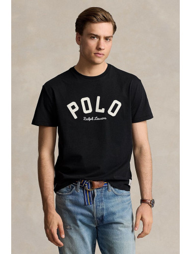 Памучна тениска Polo Ralph Lauren в черно с апликация 710952043