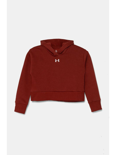 Детски суичър Under Armour UA Rival Fleece Crop в бордо с качулка с меланжов десен