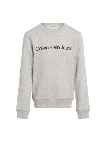 Детски памучен суичър Calvin Klein Jeans в сиво с принт IU0IU00581