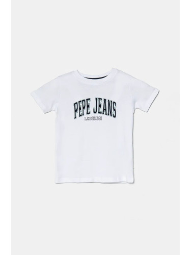 Детска памучна тениска Pepe Jeans BAIN в бяло с принт PB503915