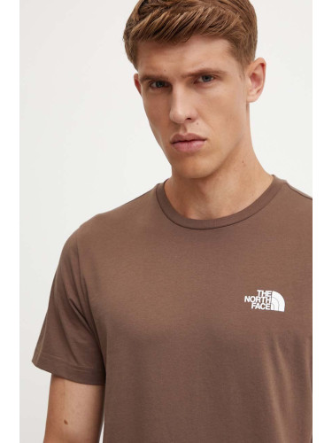 Тениска The North Face S/S Simple Dome Tee в кафяво с принт NF0A87NG1OI1