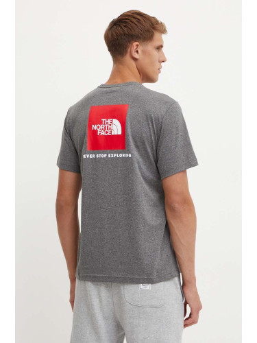 Тениска The North Face S/S Redbox Tee в сиво с принт NF0A87NPDYY1