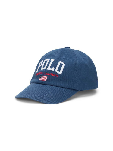 Детска памучна шапка с козирка Polo Ralph Lauren в тъмносиньо с апликация 322940810001