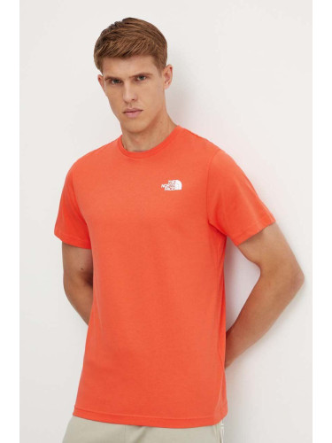 Памучна тениска The North Face S/S Redbox Tee в оранжево с принт NF0A87NP5OM1