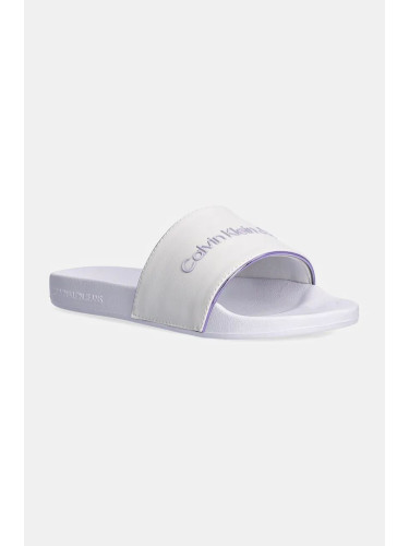 Чехли Calvin Klein Jeans SLIDE INSTITUITIONAL MTR в бяло YW0YW01508