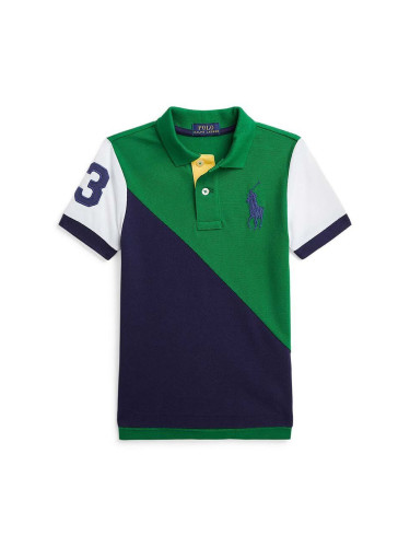 Детска памучна тениска с яка Polo Ralph Lauren в зелено с десен 322942107001