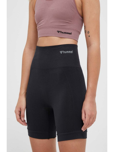 Къс панталон за трениране Hummel Tif hmlTIF SEAMLESS SHORTS в черно с изчистен дизайн с висока талия