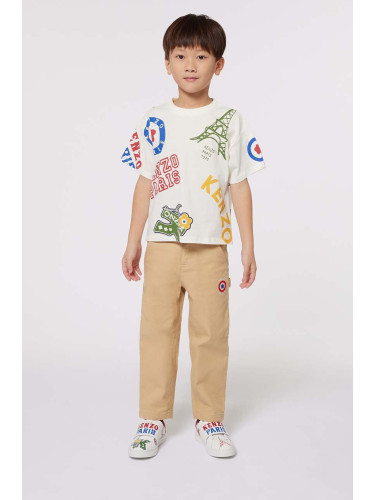 Детска памучна тениска Kenzo Kids в бяло с принт K60758