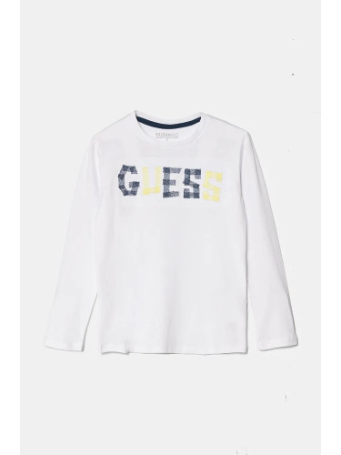 Детска блуза с дълги ръкави Guess в бяло с апликация L4BI29 I3Z14