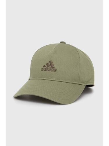 Детска памучна шапка с козирка adidas Performance LK CAP в зелено с апликация IY7825