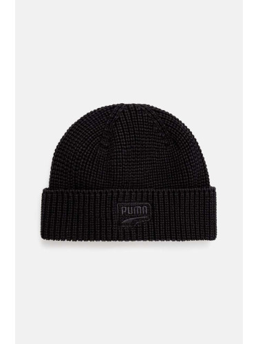 Памучна шапка Puma RE:Collection DT Beanie в черно от плътен трикотаж от памук 025496