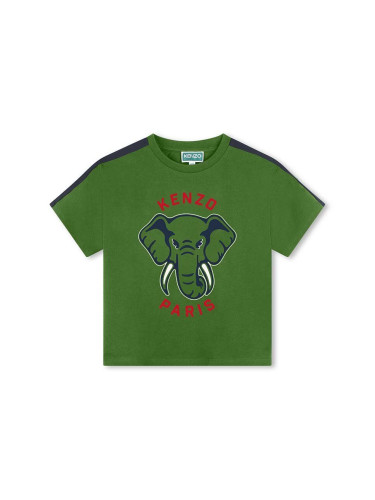 Детска памучна тениска Kenzo Kids в зелено с принт K60745