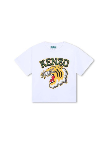 Детска памучна тениска Kenzo Kids в бяло с принт K60746