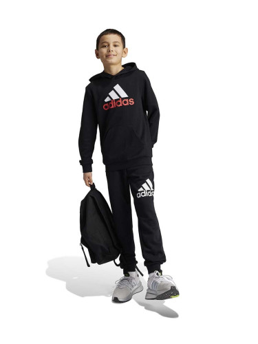 Детски суичър adidas U BL 2 HOODIE в черно с качулка с принт IV7323