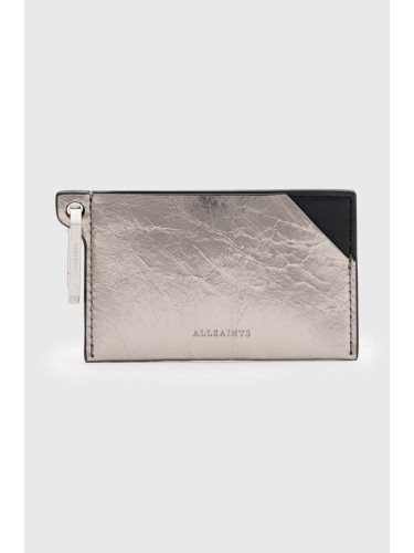 Кожен калъф за карти AllSaints HEX CARDHOLDER в сребристо W173XB