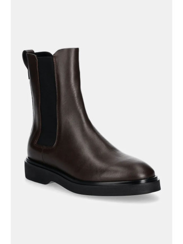 Кожени боти челси Calvin Klein FLAT CHELSEA BOOT LTH в кафяво с равна подметка HW0HW02180