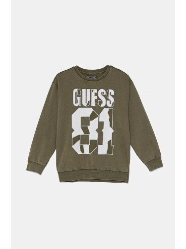 Детски памучен суичър Guess в зелено с апликация L4YQ08 KA6R4