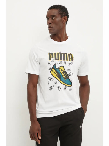 Памучна тениска Puma в бяло с принт 683209