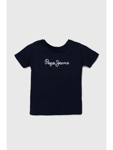 Детска памучна тениска Pepe Jeans NEW ARTN в тъмносиньо с принт PB503920