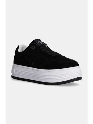 Велурени маратонки Calvin Klein Jeans BOLD PLATF LACEUP LOW MG SUEDE в черно YW0YW01575