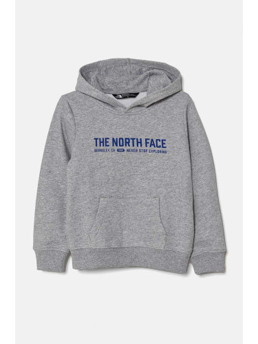 Детски суичър The North Face VARSITGRAPHIC RELAXED HOODIE в сиво с качулка с принт NF0A89HBDYX1