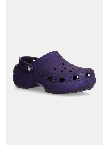 Чехли Crocs Classic Platform Glitter Clog W в лилаво с платформа 207241