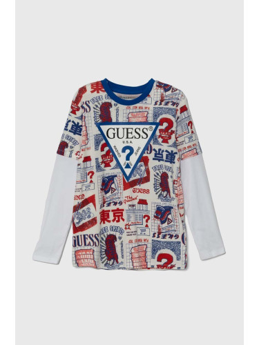 Детска блуза с дълги ръкави Guess в бяло с десен L4YI05 K8HM3