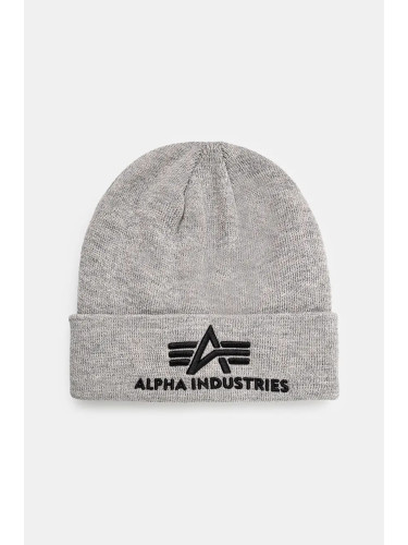 Шапка Alpha Industries в сиво с фина плетка