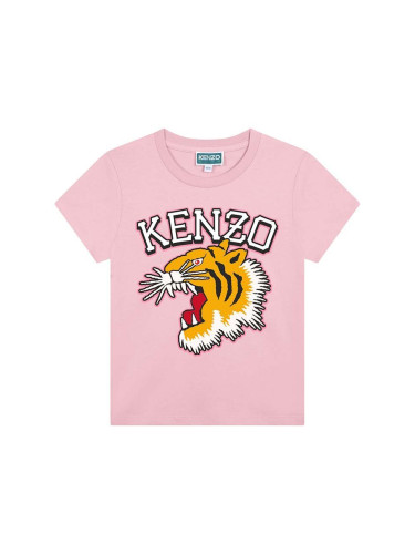 Детска памучна тениска Kenzo Kids в розово K60765