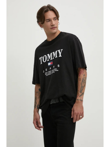 Памучна тениска Tommy Jeans в черно с принт DM0DM20080