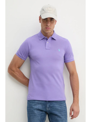 Памучна тениска с яка Polo Ralph Lauren в лилаво с изчистен дизайн 710795080