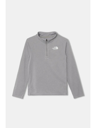 Детска блуза с дълги ръкави The North Face NEVER STOP 1/4 ZIP в сиво с принт