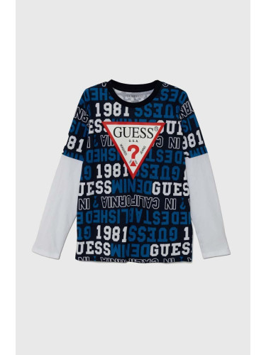 Детска блуза с дълги ръкави Guess в синьо с десен L4YI05 K8HM3