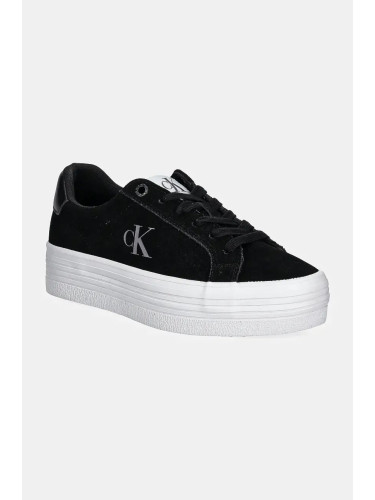 Велурени маратонки Calvin Klein Jeans VULC FLATFORM LACEUP LOW MG S в черно YW0YW01576