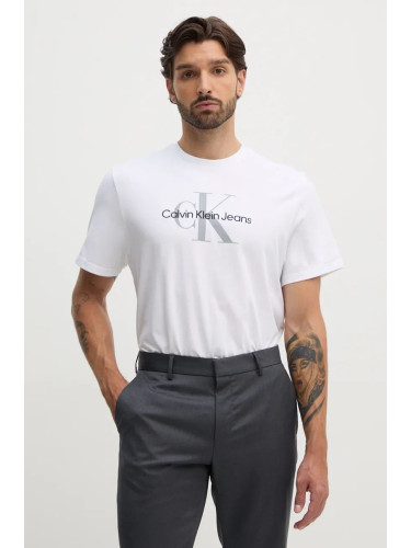 Памучна тениска Calvin Klein Jeans в бяло с принт 00040EM289