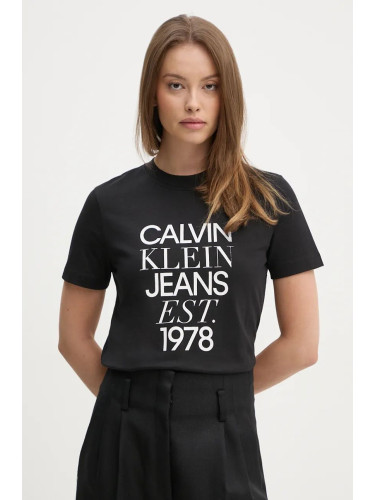 Памучна тениска Calvin Klein Jeans в черно J20J224910