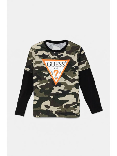 Детска блуза с дълги ръкави Guess в зелено с принт L4BI05 I3Z13